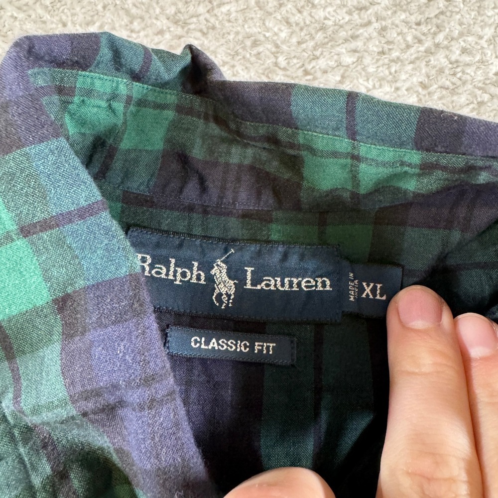 Ralph Lauren Button Down Mens XL Green Pony Plaid Classic Fit Cotton Pony - Picture 3 of 9